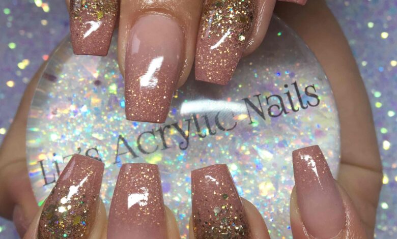 Rose gold ombre glitter nails