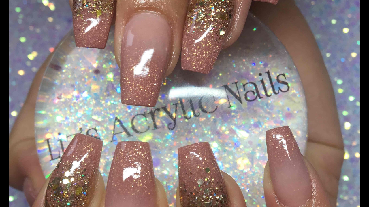 Rose gold ombre glitter nails